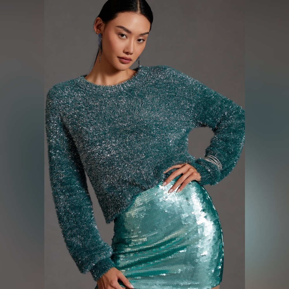 Maeve Teal Tinsel Sweater